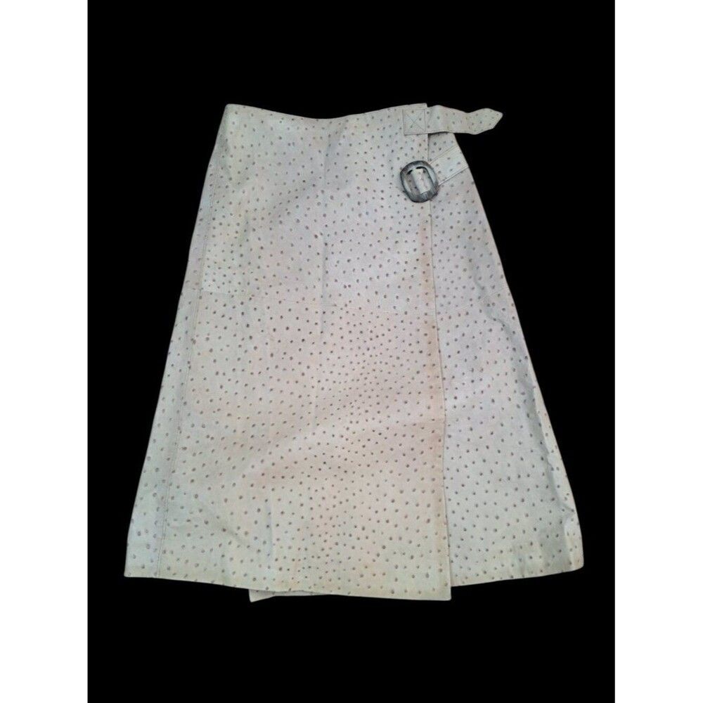 Sherry Cassin Women's Oatmeal Wrap Leather Ostrich Embossed Skirt Sample Sz 8